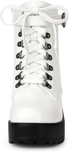Allegra K Women's Zip Chunky Heel Platform Ankle Combat Boots in Kuwait