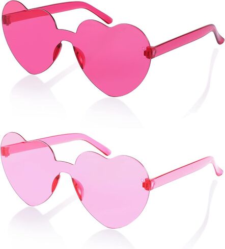 FEISEDY 2 Pack Rimless Heart Shaped Sunglasses Party Glasses Disco One Piece Transparent Trendy Love Glasses B2826-F2 in Saudi Arabia