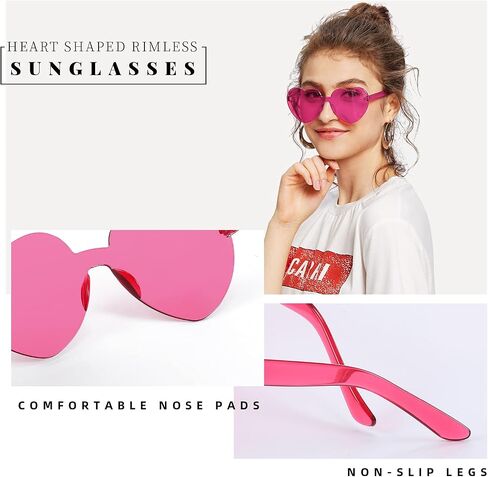 FEISEDY 2 Pack Rimless Heart Shaped Sunglasses Party Glasses Disco One Piece Transparent Trendy Love Glasses B2826-F2 in Saudi Arabia