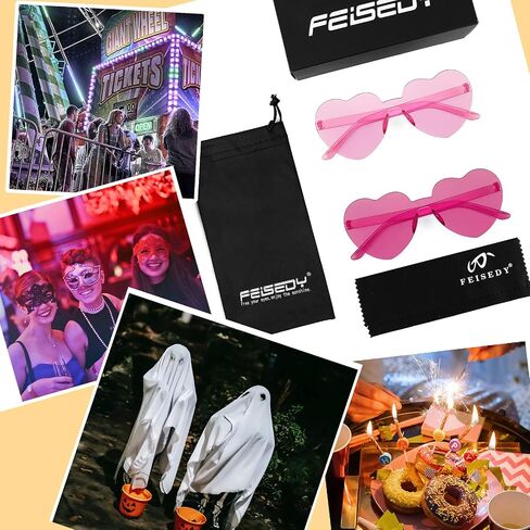 FEISEDY 2 Pack Rimless Heart Shaped Sunglasses Party Glasses Disco One Piece Transparent Trendy Love Glasses B2826-F2 in Saudi Arabia