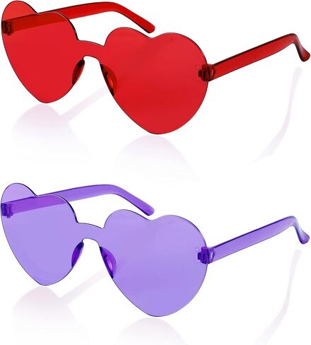 FEISEDY 2 Pack Rimless Heart Shaped Sunglasses Party Glasses Disco One Piece Transparent Trendy Love Glasses B2826-F2 in Saudi Arabia
