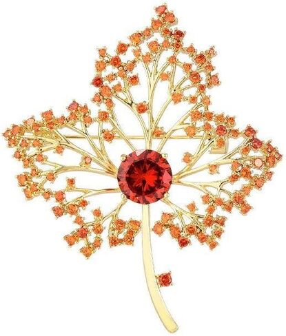 Autumn Leaf Brooch Pin Rhinestone Leaf Brooch for Women Fall Leaf Brooch Gold-plated Lapel Pin Jewelry Gift for Wife Mom in Saudi Arabia