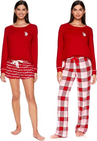 U.S. Polo Assn. Womens Pajama Sets 3-Piece with Top, Shorts, and Pants - Lounge Sets for Women in Saudi Arabia