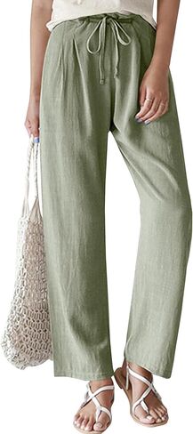 بنطال Umenlele نسائي كاجوال برباط مرن عالي الخصر مستقيم الساق طويل in Kuwait