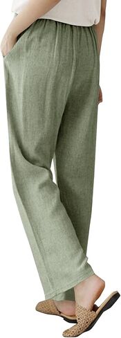 بنطال Umenlele نسائي كاجوال برباط مرن عالي الخصر مستقيم الساق طويل in Kuwait