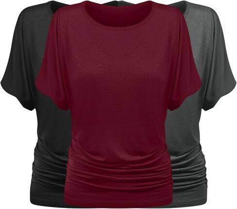 قميص Sweet Hearts 3-Pack Dolman للنساء - قميص كاجوال سادة بأكمام قصيرة للعمل مع كشكش جانبي مصنوع في الولايات المتحدة الأمريكية in Kuwait