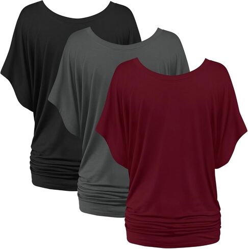 قميص Sweet Hearts 3-Pack Dolman للنساء - قميص كاجوال سادة بأكمام قصيرة للعمل مع كشكش جانبي مصنوع في الولايات المتحدة الأمريكية in Kuwait
