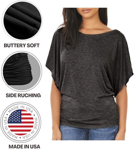 قميص Sweet Hearts 3-Pack Dolman للنساء - قميص كاجوال سادة بأكمام قصيرة للعمل مع كشكش جانبي مصنوع في الولايات المتحدة الأمريكية in Kuwait