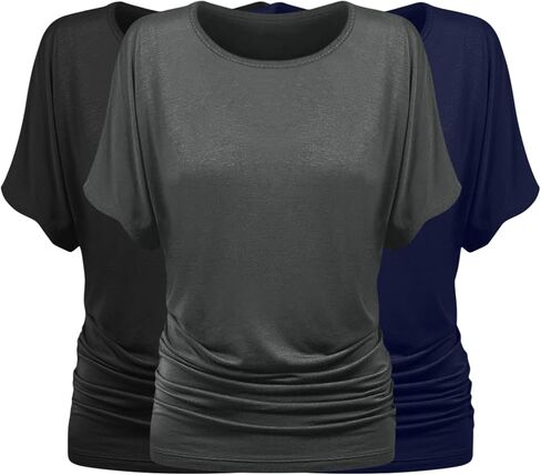 قميص Sweet Hearts 3-Pack Dolman للنساء - قميص كاجوال سادة بأكمام قصيرة للعمل مع كشكش جانبي مصنوع في الولايات المتحدة الأمريكية in Kuwait
