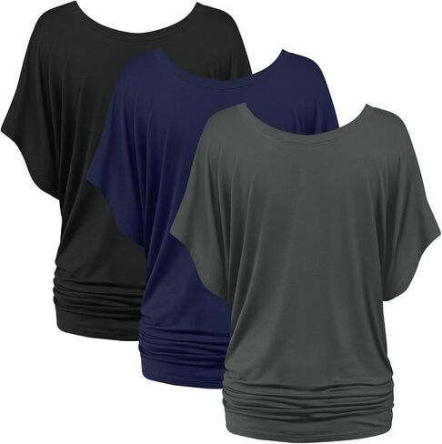 قميص Sweet Hearts 3-Pack Dolman للنساء - قميص كاجوال سادة بأكمام قصيرة للعمل مع كشكش جانبي مصنوع في الولايات المتحدة الأمريكية in Kuwait
