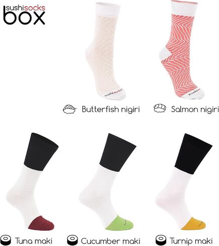 جوارب قوس قزح - للرجال والنساء - صندوق جوارب سوشي زبدة السلمون ماكي - 5 أزواج in Kuwait