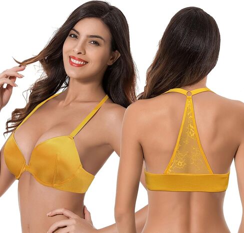 Curve Muse Womens Push Up Add 1 and a Half Cup Underwire Halter Front Close Bras in Saudi Arabia
