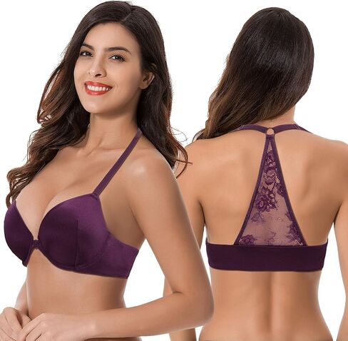 Curve Muse Womens Push Up Add 1 and a Half Cup Underwire Halter Front Close Bras in Saudi Arabia