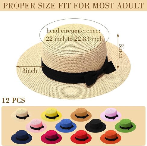 Hercicy 12 Pack Straw Boater Hat Men Women Summer Hats with Black Bow Ribbon Colorful Wide Brim Hat for Sun Beach 1920s Accessory in Saudi Arabia