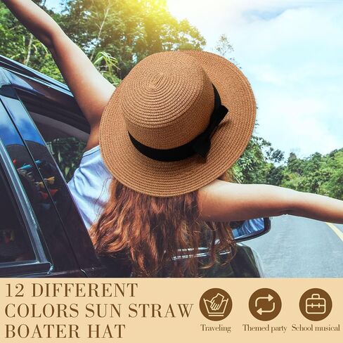 Hercicy 12 Pack Straw Boater Hat Men Women Summer Hats with Black Bow Ribbon Colorful Wide Brim Hat for Sun Beach 1920s Accessory in Saudi Arabia