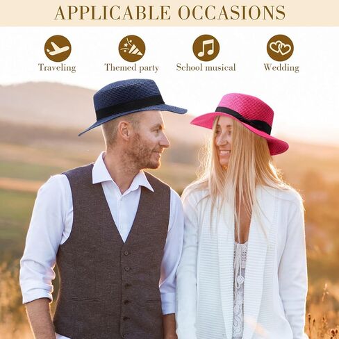 Hercicy 12 Pack Straw Boater Hat Men Women Summer Hats with Black Bow Ribbon Colorful Wide Brim Hat for Sun Beach 1920s Accessory in Saudi Arabia