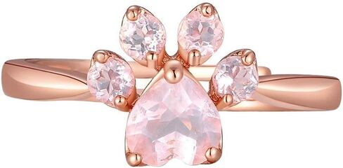 CULOVITY Dainty Paw Stud Earrings Rings Necklace Set - 18K Rose Gold Fill Cubic Zirconia Earring Adjustable Ring Hypoallergenic Jewelry for Puppy Lovers in Saudi Arabia