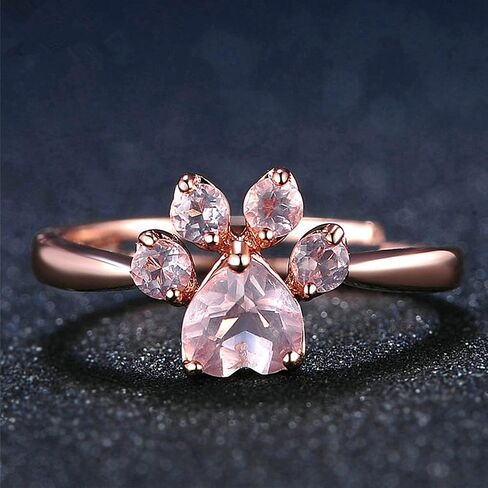 CULOVITY Dainty Paw Stud Earrings Rings Necklace Set - 18K Rose Gold Fill Cubic Zirconia Earring Adjustable Ring Hypoallergenic Jewelry for Puppy Lovers in Saudi Arabia