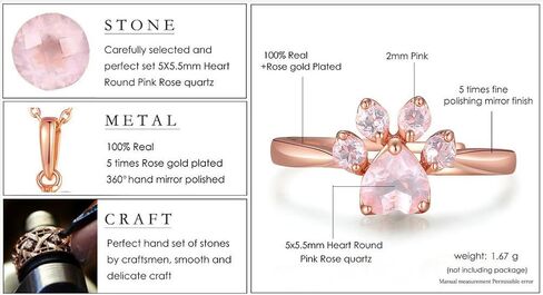 CULOVITY Dainty Paw Stud Earrings Rings Necklace Set - 18K Rose Gold Fill Cubic Zirconia Earring Adjustable Ring Hypoallergenic Jewelry for Puppy Lovers in Saudi Arabia