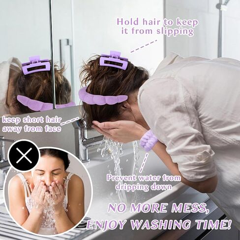 Wecoe Spa Headband And Wristband Set Skincare Headband For Washing Face Hair Claw Clips For Thick Hair Cute Black Puffy Sponge Makeup Headband Bubble Headband Wrist Towels Scrunchies For Women Girls in Saudi Arabia