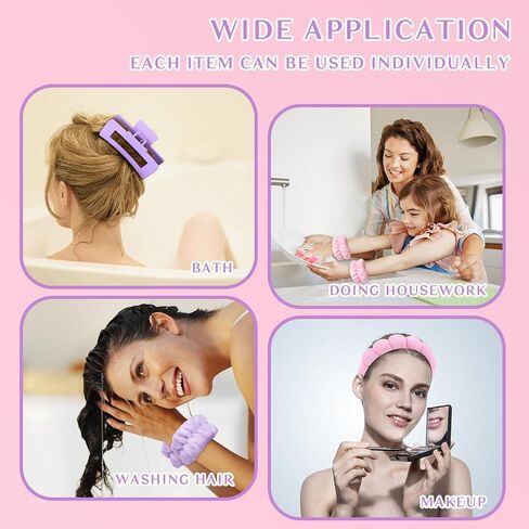 Wecoe Spa Headband And Wristband Set Skincare Headband For Washing Face Hair Claw Clips For Thick Hair Cute Black Puffy Sponge Makeup Headband Bubble Headband Wrist Towels Scrunchies For Women Girls in Saudi Arabia