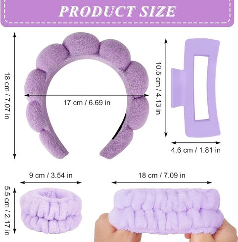 Wecoe Spa Headband And Wristband Set Skincare Headband For Washing Face Hair Claw Clips For Thick Hair Cute Black Puffy Sponge Makeup Headband Bubble Headband Wrist Towels Scrunchies For Women Girls in Saudi Arabia