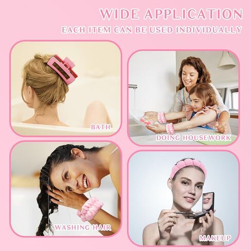 Wecoe Spa Headband And Wristband Set Skincare Headband For Washing Face Hair Claw Clips For Thick Hair Cute Black Puffy Sponge Makeup Headband Bubble Headband Wrist Towels Scrunchies For Women Girls in Saudi Arabia