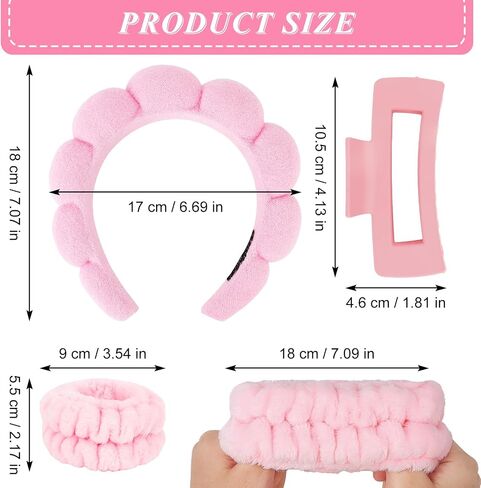 Wecoe Spa Headband And Wristband Set Skincare Headband For Washing Face Hair Claw Clips For Thick Hair Cute Black Puffy Sponge Makeup Headband Bubble Headband Wrist Towels Scrunchies For Women Girls in Saudi Arabia