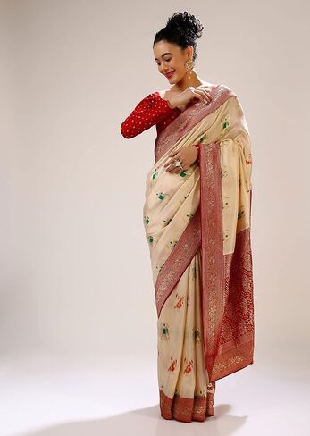 Sarees For Women Banarasi Art Silk Woven Saree | Ethnic Indian Wedding Gift Sari with Unstitched Blouse in Saudi Arabia