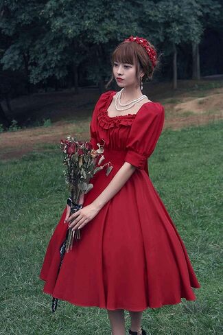 فستان ZZEQYG نسائي ذو لون موحد لوليتا أنيق متوسط ​​الأكمام ومتوسط ​​الطول in Kuwait