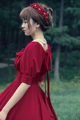 فستان ZZEQYG نسائي ذو لون موحد لوليتا أنيق متوسط ​​الأكمام ومتوسط ​​الطول in Kuwait