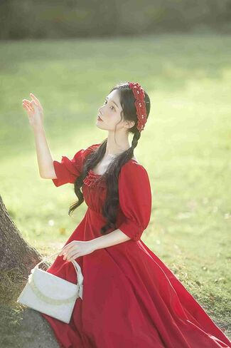 فستان ZZEQYG نسائي ذو لون موحد لوليتا أنيق متوسط ​​الأكمام ومتوسط ​​الطول in Kuwait