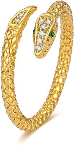 HUXICUI Gold Snake Band Rings for Women | 14K Gold Plated Animal Snake Open Rings for Men Her Adjustable Size in Kuwait