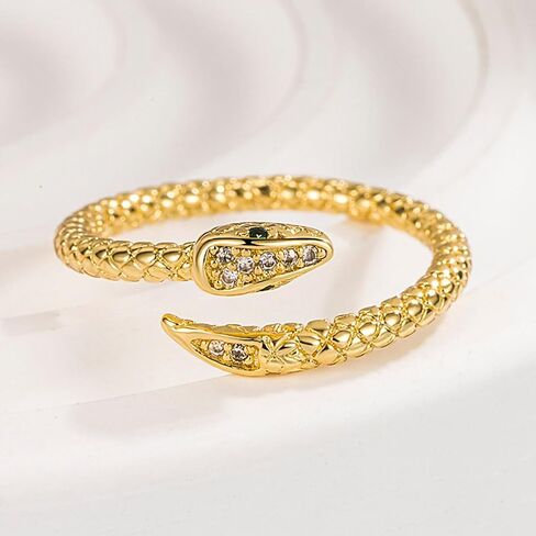 HUXICUI Gold Snake Band Rings for Women | 14K Gold Plated Animal Snake Open Rings for Men Her Adjustable Size in Kuwait
