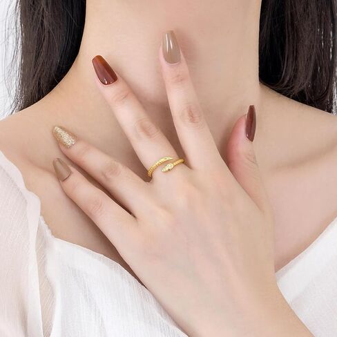 HUXICUI Gold Snake Band Rings for Women | 14K Gold Plated Animal Snake Open Rings for Men Her Adjustable Size in Kuwait