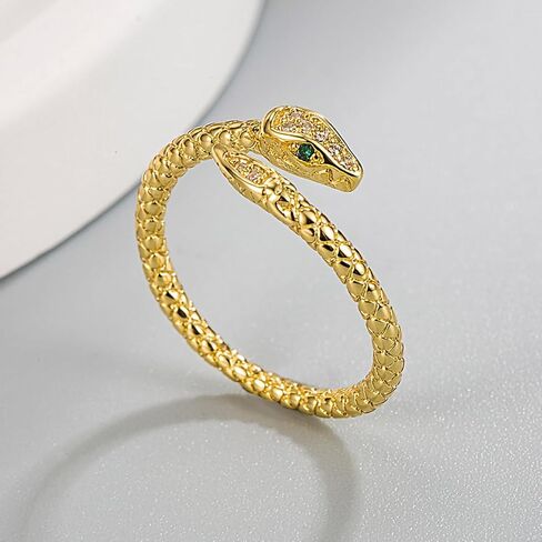 HUXICUI Gold Snake Band Rings for Women | 14K Gold Plated Animal Snake Open Rings for Men Her Adjustable Size in Kuwait