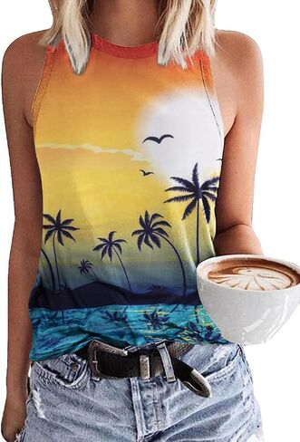 LUKYCILD Life is Better at The Beach Tank Tops Women Summer Hawaiian Beach Shirt: Casual Vacation Sleeveless Muscle Tank in Saudi Arabia