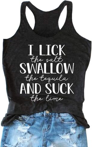 أنا لعق الملح ابتلاع التكيلا وامتص الجير تانك القمم المرأة الصيف بلا أكمام إلكتروني طباعة الجرافيك المحملة in Kuwait