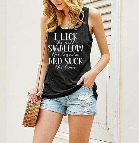 أنا لعق الملح ابتلاع التكيلا وامتص الجير تانك القمم المرأة الصيف بلا أكمام إلكتروني طباعة الجرافيك المحملة in Kuwait