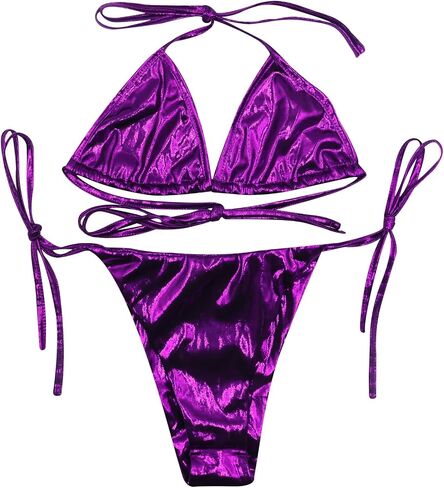 Women Sexy Reflective Bikini Set Halter Push Up Swimsuit Holographic Bathing Suit Swimwear Beachwear in Saudi Arabia