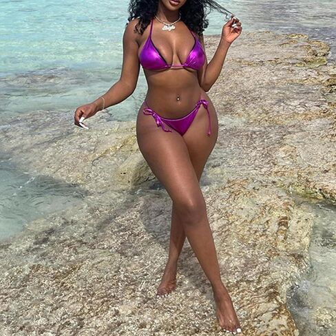 Women Sexy Reflective Bikini Set Halter Push Up Swimsuit Holographic Bathing Suit Swimwear Beachwear in Saudi Arabia