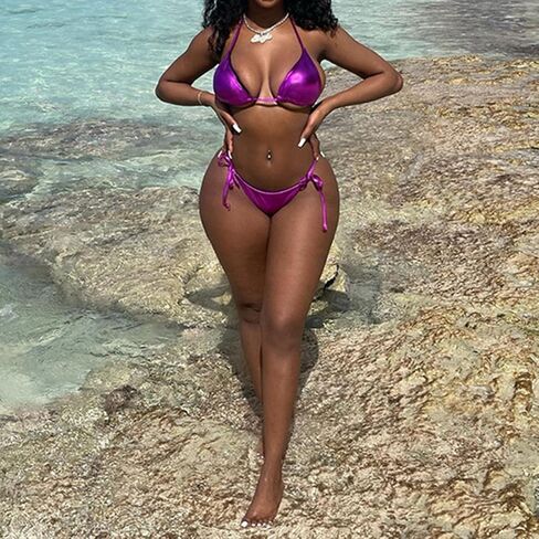 Women Sexy Reflective Bikini Set Halter Push Up Swimsuit Holographic Bathing Suit Swimwear Beachwear in Saudi Arabia