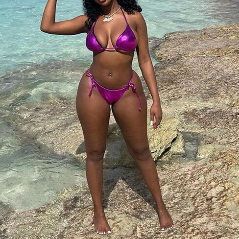 Women Sexy Reflective Bikini Set Halter Push Up Swimsuit Holographic Bathing Suit Swimwear Beachwear in Saudi Arabia