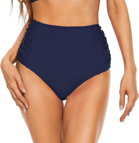 سروال بيكيني نسائي عالي الخصر من Bellecarrie مكشكش بتغطية كاملة وجزء سفلي للسباحة من تانكيني in Kuwait