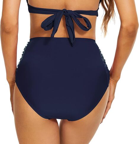 سروال بيكيني نسائي عالي الخصر من Bellecarrie مكشكش بتغطية كاملة وجزء سفلي للسباحة من تانكيني in Kuwait