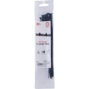 Power Gear 8-Inch Zip Ties, 20 Pack, Durable Nylon, Self-Locking, 40 Lbs. Tensile Strength, 1 7/8 Inch Maximum Diameter, Black, 51213