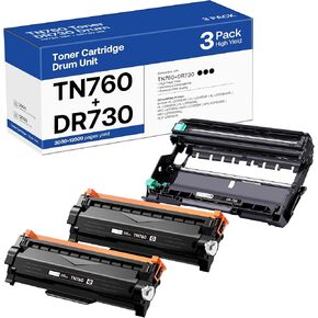 خرطوشة حبر TN760 ووحدة الطبل DR730 بديلة لطابعة Brother TN 760 TN-760 TN730 DR-730 المتوافقة مع MFC-L2710DW MFC-L2750DW HL-L2370DW DCP-L2550DW (2 تونر، 1 وحدة طبل، 3 عبوات) in Saudi Arabia