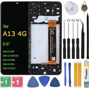 استبدال شاشة LCD لهاتف Samsung Galaxy A13 4G A135f A135u A135m 6.6 بوصة مجموعة شاشة LCD تعمل باللمس محول رقمي مع إطار لاصق للأدوات