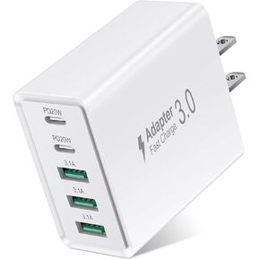 USB C Charger Block 50W Type C Fast Charging Blocks Multiport USB Wall Charger Plug Power Adapter Outlet Cube Box Brick Phone Accessories 5Port for iPhone 15 Pro Max XS, iPad, Tablet (White)