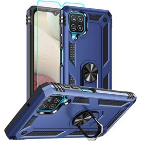 for Samsung Galaxy A12 Phone Case, Samsung A12 Case with HD Screen Protector, [Military Grade 16ft. Drop Tested] Ring Shockproof Protective Phone Case for Samsung Galaxy A12,ArmyGreen